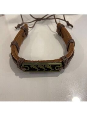Adjustable Leather & Hemp Cord Bracelet With whales Engraved Metal Plate